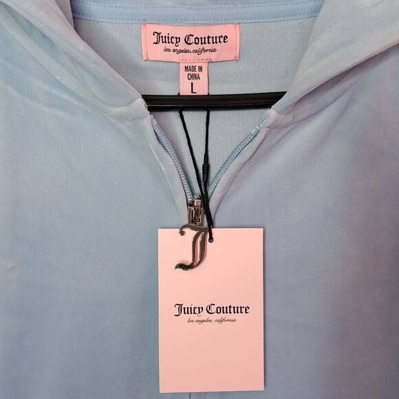 JUICY COUTURE OG Bling Velour Zip Up Hoodie Frosted Light Blue Size Large NWT - Picture 5 of 7